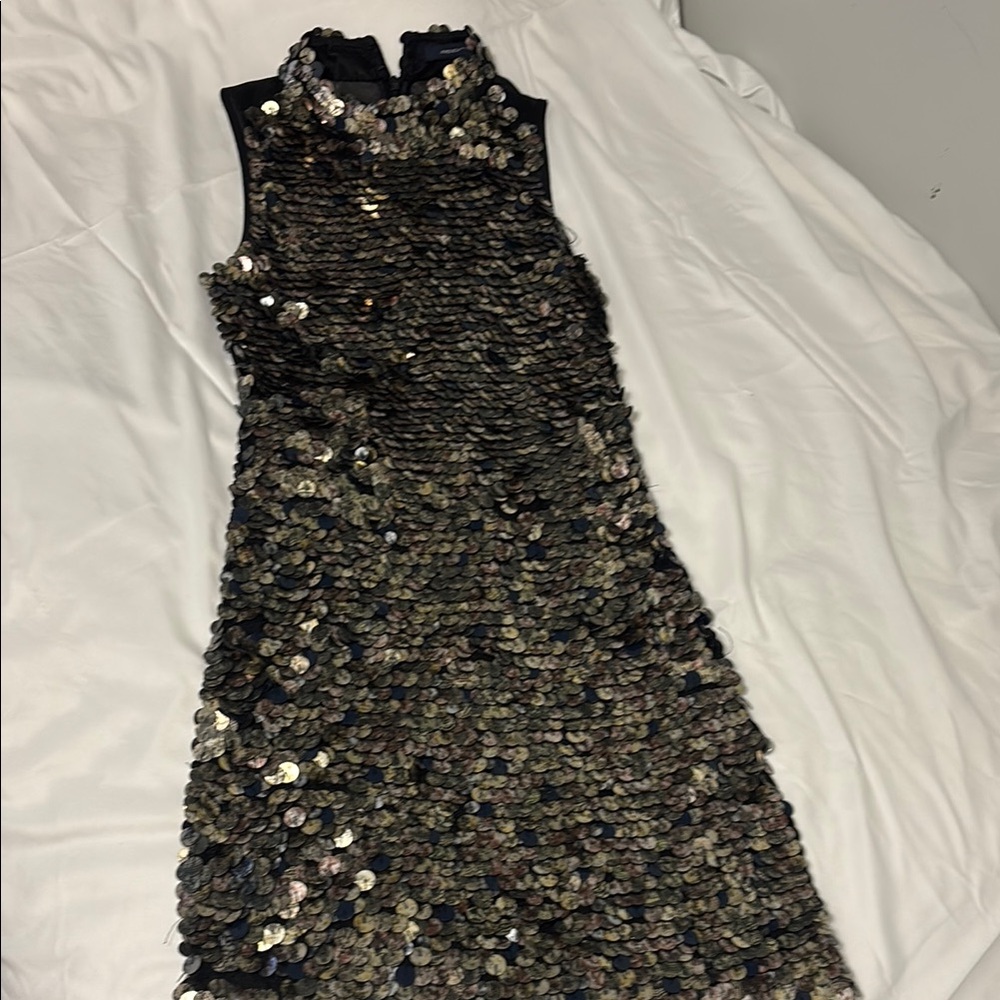 French Connection Black and Silver Sequin Mini Dress
